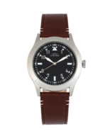 Hanson Genuine Stainless Steel Leather Watch Black w/ Brown Strap - €107,77 EUR