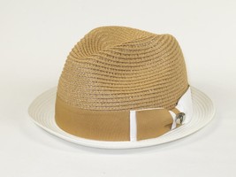Men's Bently Semi Crushable Fedora Briad Straw Hat Enzo EN204 Cognac White image 5