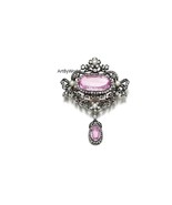 Antique Victorian Rose Cut Diamond And Pink Topaz Silver Brooch Edwardia... - $477.32 CAD