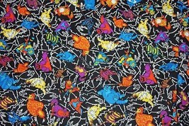 Marcus Brothers Whimsical Wild Colorful Cats Fish Black Cotton Fabric BTY 58&quot; W - £11.18 GBP