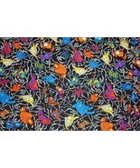 Marcus Brothers Whimsical Wild Colorful Cats Fish Black Cotton Fabric BT... - $13.99