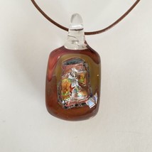 Large Dichroic Art Glass Copper Green Brown Clear Pendant Necklace 20”-22” - £23.94 GBP