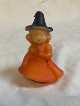 Vintage GURLEY HALLOWEEN CANDLE Girl Witch Orange Black Hat Broom - $14.35