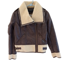 MOX Members Only Brown Faux Suede &amp; Faux Fur Zip Motorcycle coat/Jacket XS - £43.51 GBP