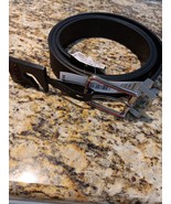 GUESS MENS BLACK LOGOS BROWN REVERSIBLE BELT SILVER BUCKLE X-LARGE 42-44... - $18.80