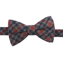 TOMMY HILFIGER Gray Red Wool Blend Tartan Plaid Pre-Tied Bow Tie - £19.65 GBP