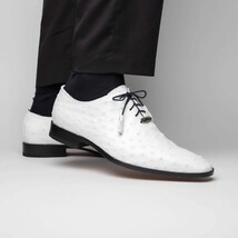 Criss Genuine Ostrich Quill Oxford Dress Shoes White image 7