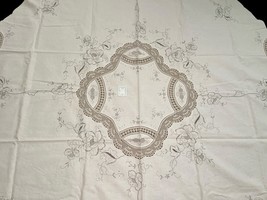 Vintage Handmade Embroidered Round Tablecloth 67.5" w/ 8 Napkins 16" Unused image 5