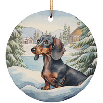 Cute Dachshund Dog Christmas Winter Vintage Ornament Ceramic Gift Decor Hanging - £11.83 GBP