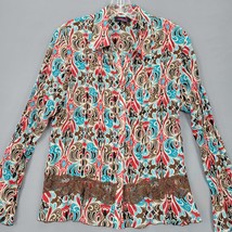 Clothing Co Women Shirt Size L Brown Boho Chic Sheer Long Sleeve Button Up Top - £10.05 GBP