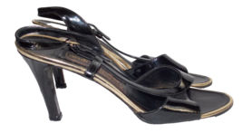 Andrew Geller BLACK GOLD LEATHER Heels Pump Open Toe Ankle Strap Women 6... - $29.99