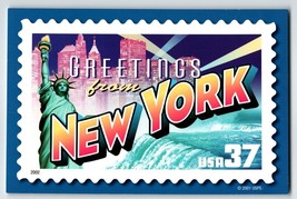 Greetings From New York Large Letter Chrome Postcard USPS 2001 Statue Of Liberty - £7.65 GBP
