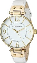 Anne Klein Women&#39;s 109168IVBN Gold-Tone and White Leather Strap Watch  - Analog - £15.56 GBP