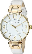 Anne Klein Women&#39;s 109168IVBN Gold-Tone and White Leather Strap Watch  - Analog - $19.79