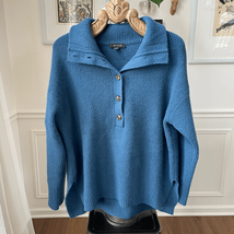 Ann Taylor Blue Half Button Sweater Collar Turtleneck XL - $508.89 MXN