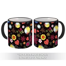 Colorful Graphic Flowers : Gift Mug Seamless Black Pattern Peace Sign Heart Teen - $15.90