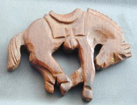 Vintage Carved Wood Bucking Bronco Horse Pin Glass Eye - £39.95 GBP