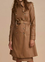 Hnadmade Stylish Genuine Lambskin Long Leather Women&#39;s Trench Coat Formal Wear - £134.94 GBP+