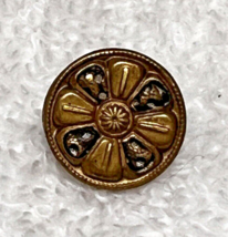 Older Gold Tone Metal Picture Button Flower w Openwork Sparkler 5/8&quot; - £6.73 GBP