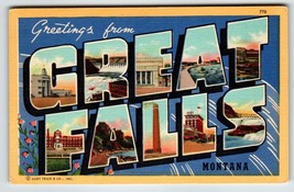 Greetings From Great Falls Montana Postcard Large Letter Curt Teich Unused Gold - £9.14 GBP