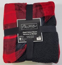 *Z1) Amy Miller Home Plaid Velvet Throw Reverse to Sherpa Red Blanket 50... - $276.61 MXN