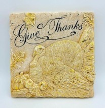 Ceramic &quot;Give Thanks&quot; Golden Turkey Thanksgiving Decorative Hanging Wall Plaque  - £20.23 GBP