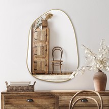 Asymmetrical Wall Mirror With Golden Wood Frame For Bathroom,, 28&quot; X 20&quot;). - $70.98