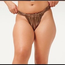 Good American Ruched Bikini Bottom Mocha Foil Metallic Gold Size 3 US L - £23.10 GBP