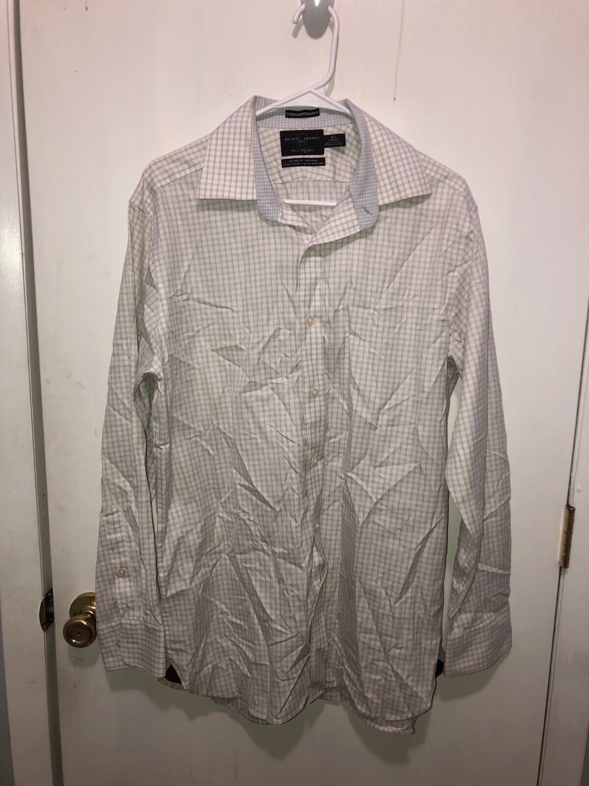 Black Brown 1826 Tailored Fit Mens 16.5 34/35 Button Front Plaid Dress S... - $9.89