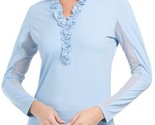 NWT GOTTEX G LIFESTYLE Light Blue Double Ruffle Long Sleeve Golf Shirt S... - $64.99