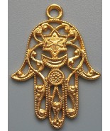 Delicate Gold color brass pendant hamsa kabbalah mystic charm with Star ... - £10.85 GBP