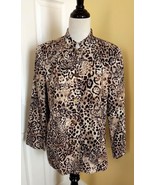 CHICO&#39;S Beige/Brown Animal Print Mandarin Collar Cotton Jacket (Size 2) ... - $24.40