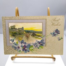 Antique Embossed Greetings Postcard, Best Wishes with Forget Me Nots, Floral - £15.89 GBP