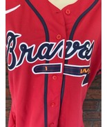 Nike Atlanta Braves V-Neck Shirt Large Red Short Sleeve Button Front Gen... - $32.30