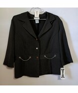 Pride and Joy Women&#39;s Stretch 22W Blazer Jacket Black Pinstripe Shoulder... - $454.67 MXN