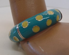 Unbranded Polka Dot Teal &amp; Yellow &amp; Silvertone Enamel Magnetic Bracelet 7&quot; Wrist - £7.78 GBP