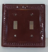 Double Light Switch Plate Cover Ceramic Brown Rope Border - $2.59 CAD