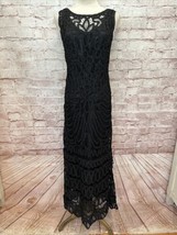 Plaza South Petites 4P Black Soutache Lace Sleeveless Long Maxi Dress Vintage - £81.47 GBP