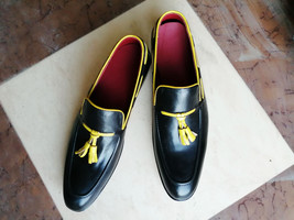 New Handmade Men&#39;s Loafer Tussles Shoes, Men&#39;s Black Leather Slip On Shoes 2019 - £113.76 GBP