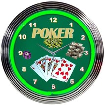 Poker Green Play Room 15&quot; Neon Hanging Wall Clock 8POKER - £64.51 GBP