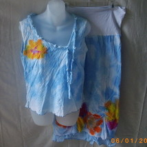 Susan Lopatecki cotton &amp; lycra sleeveless top and full skirt, blue with ... - $60.00