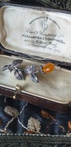 Antique VINTAGE 1950-s Amber Rose Flower Sterling Silver Dark Tone Brooch. - £61.08 GBP