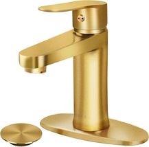 Brass Bathroom Faucet Brushed Gold Bathroom Pop-up Sink Drain Stopper Deck Plate - £65.12 GBP