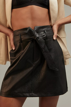 New Anthropologie Paige Vegan Leather Tie Mini Skirt $199 Sz 27 (4) BELTED Black - £70.93 GBP