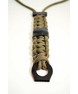 Adj. Fire Starter Necklace With saw Khaki Fish &amp; Fire 550 Paracord Survi... - $12.37