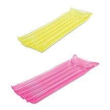 Inflatable pool float rafts hot pink yellow 67.5&quot; x 25&quot; contoured pillow... - $13.20