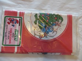 Vintage NOS 1982 Christmas Papa Smurf Paper Table Cover Tablecloth 54&quot; x 88&quot; A - £9.52 GBP
