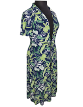 Women&#39;s Green Navy Floral Mesh Tie Waist Midi Overdress Long Cardigan Size XL - £27.72 GBP