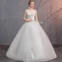 Elegant Wedding Dresses O-Neck Sleeveless Ball Gown Lace Embroidery Tulle - £133.67 GBP