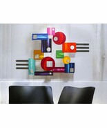 Peace Out #5 Abstract Geometric Bold Colorful Unique Wood Metal Wall Scu... - $342.61 CAD
